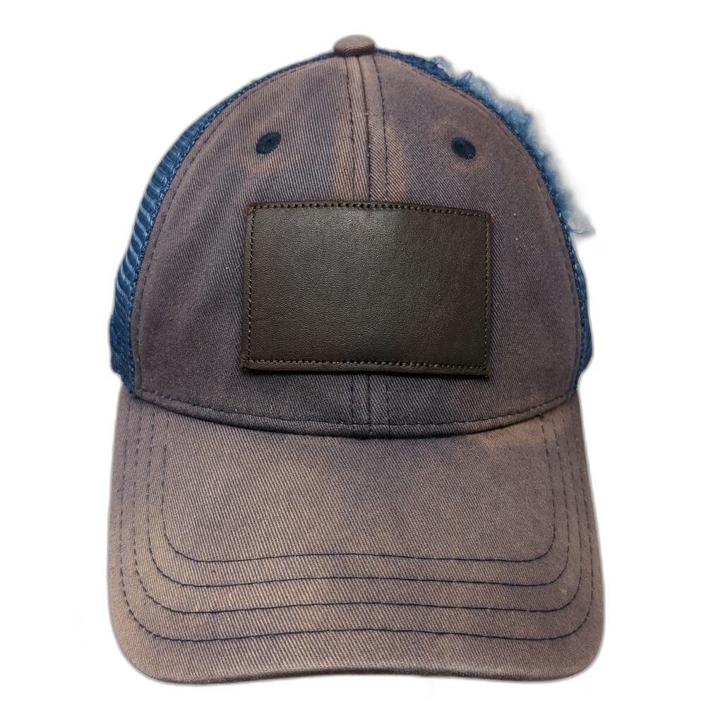 Pukka Trucker Hat Blue One Size Leather Patch Distressed Mesh Snapback Blank